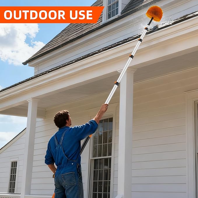 26 FT Reach Cobweb Duster with 5-20FT Telescoping Pole, Dual Action Flip-Lock & Screw Fixing Design, Washable Reusable Duster for High Ceilings, Fans & Home Cleaning
