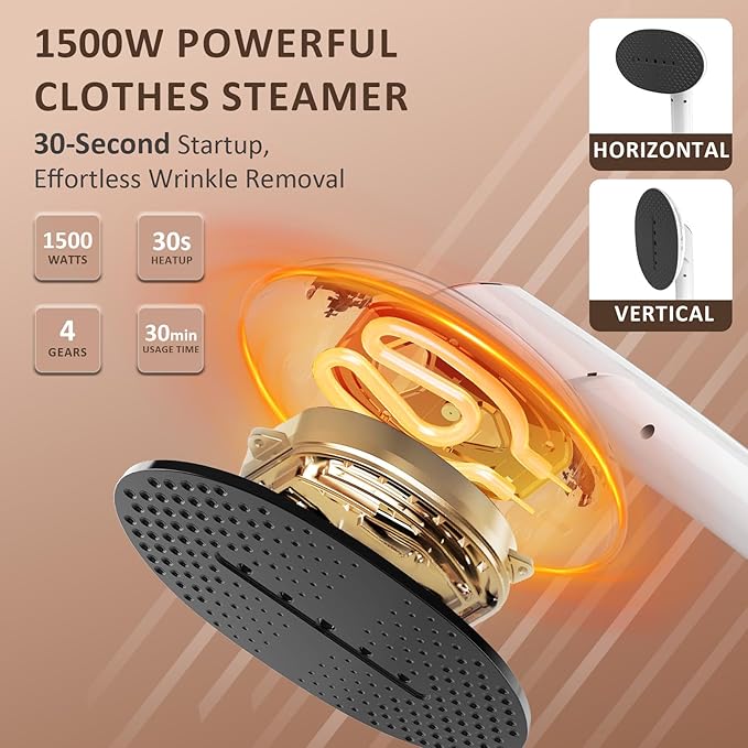 Steamer for Clothes 1500W Clothes Steamer Handheld Garment Steamer Iron Portable Fabric Wrinkles Remover 30s Rapid Heat Up for Travel Household