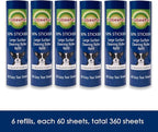 Large Surface Roller Refill for Scotch-Brite 50% Stickier Lint Roller, Works Great On Pet Hair (60 Sheets per Roll, 6 Pack)