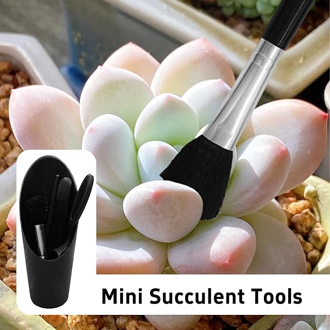 5Pcs Mini Succulent Tools Set, Plastic Garden Hand Tools Kit for Indoor Plant Care, Succulent Bonsai Miniature Garden Tool Set,Small Gardening Tools for Transplanting Digging Planting, Black