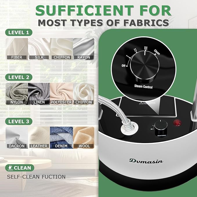 Standing Garment Steamer 1500w Professional Steamer for Clothes with Flat & Hanging Iron Options, Dry & 3-Stage Steam Ironing, 30s Fast Heat-up, Ironing Board, 1.6L/54FL.OZ Water Tank