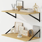 Fun Memories Floating Shelves for Wall, 12 Inch Deep Floating Shelves Set of 2, 24W x 12D Large Wall Shelf with Sturdy Metal Brackets for Living Room, Bathroom, Bedroom and Kitchen, Oak