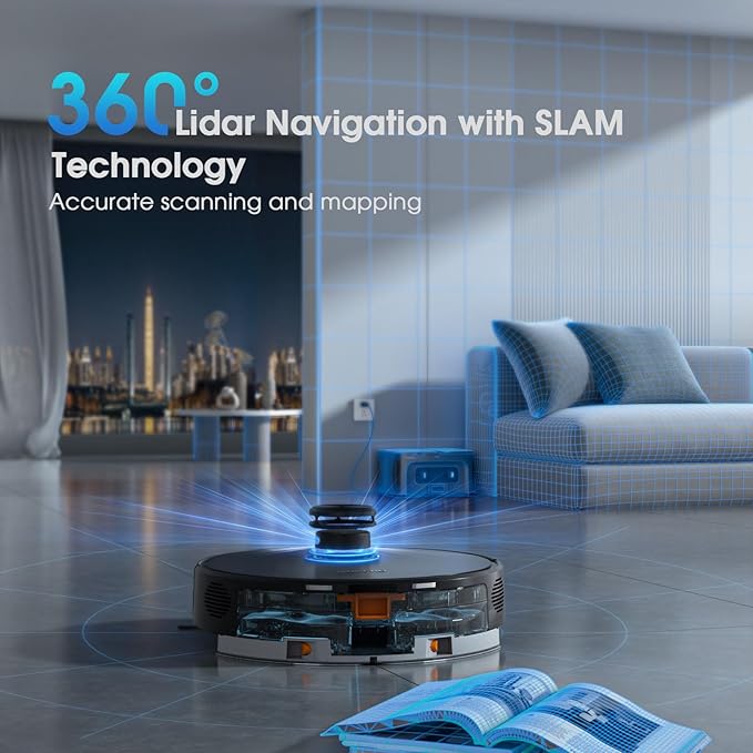 Robot Vacuum and Mop, 3-in-1 Robotic Vacuum Cleaner with 70-Day Self-Emptying Base, 360° LiDAR Navigation, Smart Mapping & Auto-Return, 6000Pa Strong Suction for Pet Hair, Carpets & Hard Floors