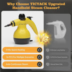 Steam Cleaner, Handheld Steam Cleaner for Home, 16-Piece Steam Cleaner Kit with Automatic Steam Switch, Steamer for Kitchen, Bathroom, Car, Living Room and Multi-Surface Deep Cleaning (Yellow)