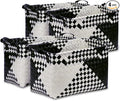 BROWNLILY Handwoven Clothes Basket Laundry Hampers Large Wicker Storage Baskets for Shelves Blankets Closet Storage Bins Car Bedroom Bathroom Organizers and Storage Bath (Pack of 4, Beige & Black)