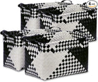 BROWNLILY Handwoven Clothes Basket Laundry Hampers Large Wicker Storage Baskets for Shelves Blankets Closet Storage Bins Car Bedroom Bathroom Organizers and Storage Bath (Pack of 4, Beige & Black)