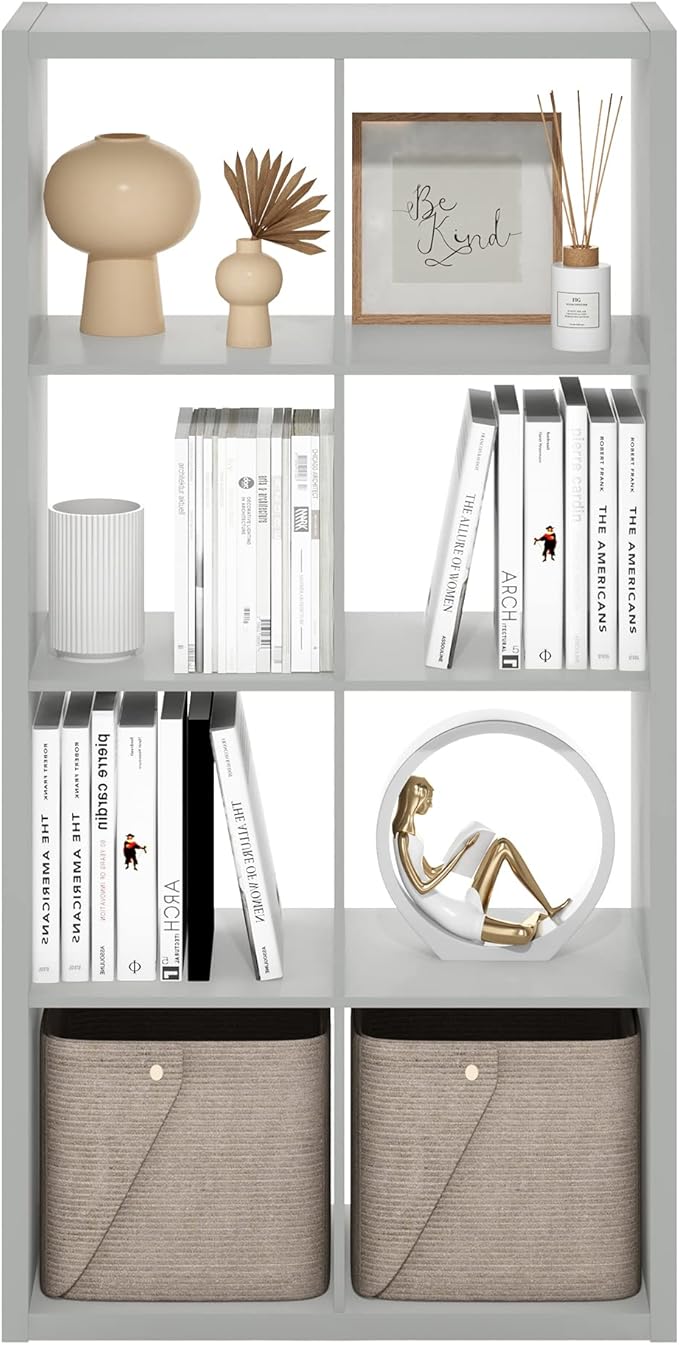 Furinno Cubicle Open Back Decorative Cube Storage Organizer, 8-Cube, Light Grey