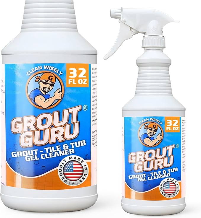 Gel Grout Cleaner for Tile Floors 1 Quart Made in USA - Heavy Duty Gel Bathtub Cleaner for Dirt and Grim, Safe in Colored Grout, Ceramic Floor, Bathroom Shower Kitchen Outdoor Porcelain