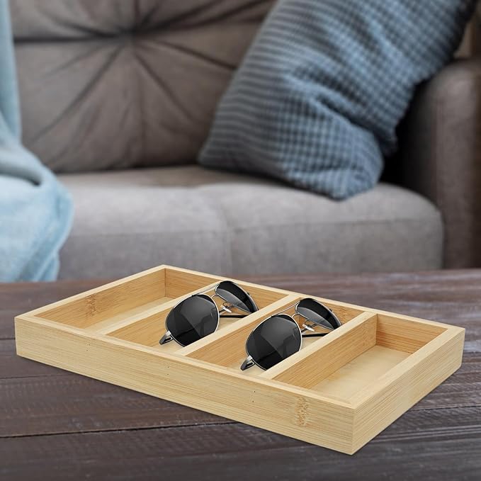 Cabilock Sunglasses Storage Organizer Tray with 4 Compartments Eyewear Holder Display Stand for Home and Office Eyeglasses Storage Case