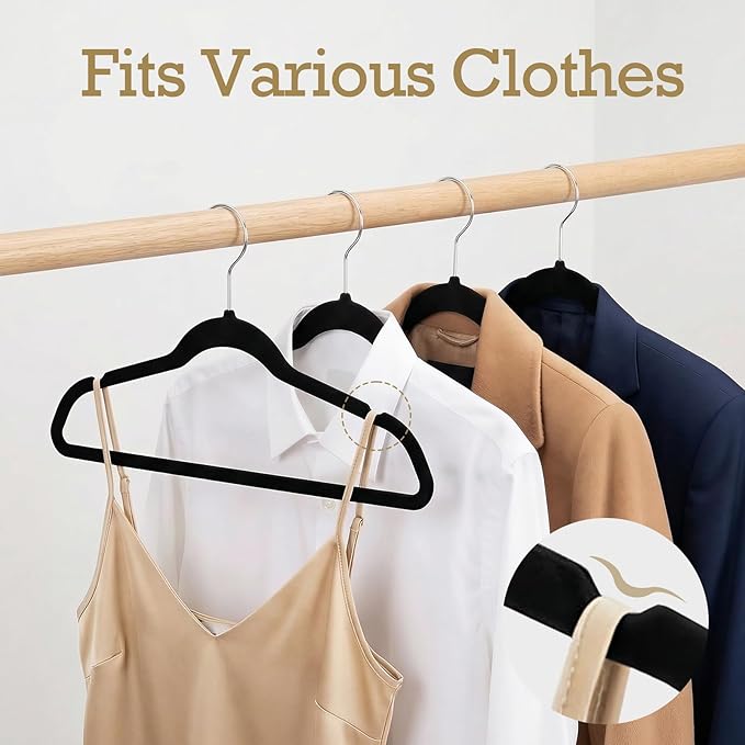 HOUSE DAY Black Velvet Hangers 240 Pack, Premium Non-Slip Felt Clothes Hangers, Sturdy Black Hanger Heavy Duty Durable for Coat, Suit, Space Saving No Hanger Mark Rotating Hook