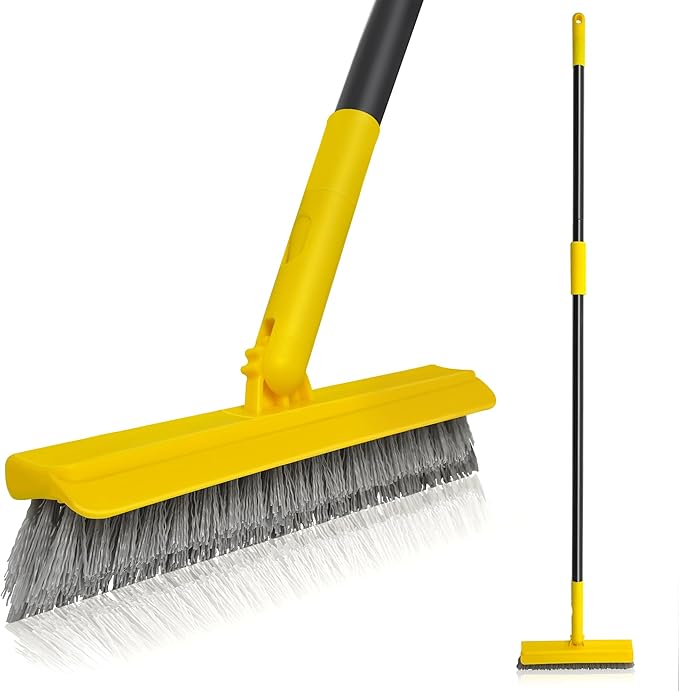 2 in 1 Grout Brush with 49.6" Long Handle, Swivel Grout Cleaning Brush V-Shape Grout Line Scrubber, 180°Rotatable Shower Tile Scrub with Stiff Bristle for Deep Cleaning Shower and Corner