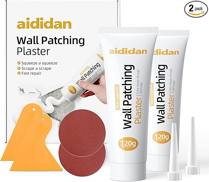 2pcs Drywall Repair Kit Hole Repair Patch Kits Wall Spackle Repair Paste Wall Mending Agent Quick Fix Solution for Home Wall, White Repair Putty Plaster Dent & Wood Scratch Repair