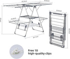 Clothes Drying Rack, Foldable 2-Level Laundry Racks for Drying Clothes Rack,Stainless Steel Drying Rack Clothing Collapsible for Indoor Outdoor,with Height-Adjustable Wings,33 Drying Rails,Gray