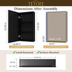 TETOTE 15 x 26 Medicine Cabinet with Tempered Beveled Mirror Black Bathroom Mirror with Storage Aluminum Cabinet DTC Hinges, Stepless Adjustable Shelves, Recessed/Surface-Mounted