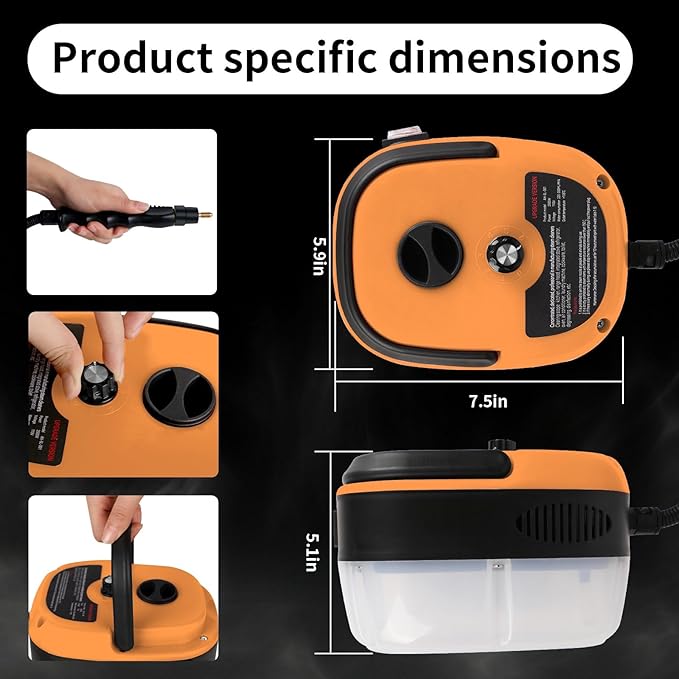 Handheld Steam Cleaner, 2500W Pressurized Steam Cleaner with 3 Brush Heads, Portable Steam Cleaner for Home, Car, Furniture, Kitchen, Bathroom and Wall, Orange