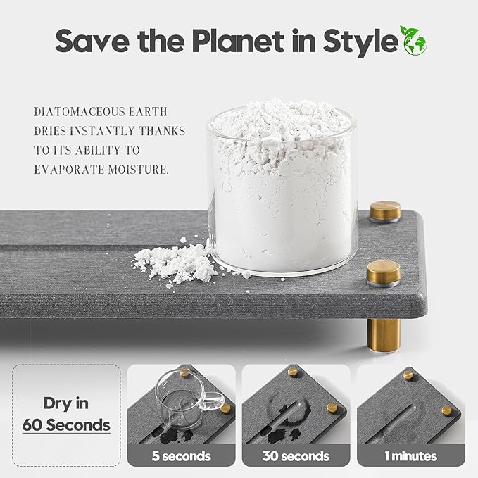 Kitchen Sink Caddy Water Absorbing Stone Drying Tray, Diatomite Bathroom Sink Organizer, Faucet Counter Mat Coaster, Soap Dish Rack Riser Dispenser Sponge Holder, Dark Gray Gold 10" x 4"