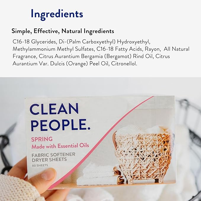 The Clean People Fabric Softener Sheets - Dryer Sheets - Softens & Removes Static Cling - Vegan Laundry Softener, Essential Oils - Spring 360 Pack