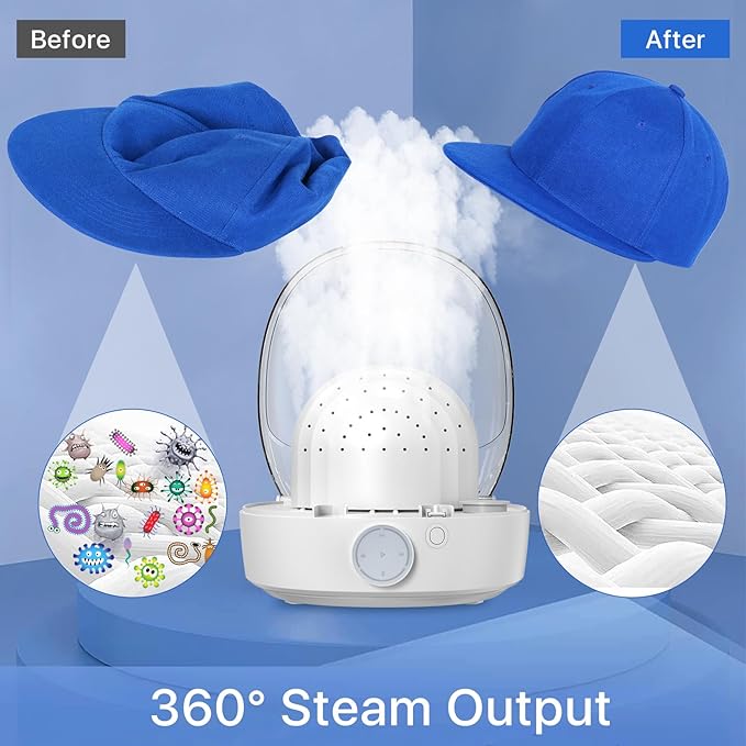 Automatic Cap Cleaner with steam and Dry,steam Cleaning&Ironing and Drying for Bucket Baseball Cap,hat Cleaner&Dryer for Trucker hat etc.…