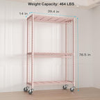 P3 Rolling Clothes Rack, Clothing Racks for Hanging Clothes, Heavy Duty Garment Rack with Wheels, Freestanding Portable Closet Organizer 39.4''W x 14''D x 78.5''H, Max Load 464 LBS, Pink