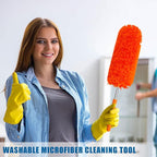 Tanlade 12 Pcs Microfiber Feather Duster for Cleaning 13-31 Inch Extendable Cobweb Dusters Ceiling Fan Duster Washable Bendable Tool for Office Car Window Furniture (Orange)