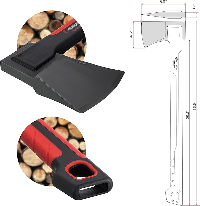 INTERTOOL Wood Splitting Axe for Firewood Logs 28” - Maul Ax Splits Medium to Large Rounds with Composite Shock Absorbing Non-Slip Handle - Carry Sheath - HT08-0298