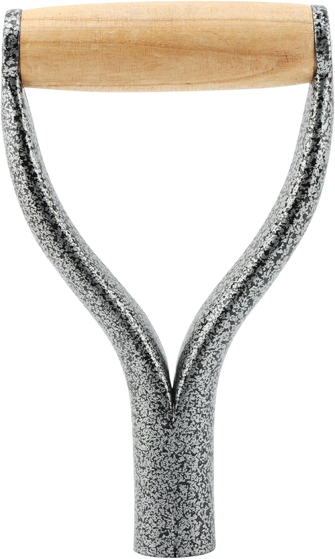 Shovel D Grip Handle, 32mm Inner Diameter Metal Shovel Replacement Handle with Wooden Grip Spade Snow Scoop Digging Raking Tools Snow Shove-l for Digging Raking(Color:Sliver)