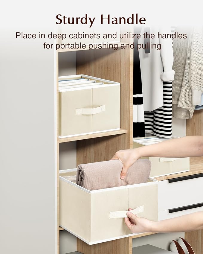 Clothes Organizers and Storage - Fabric Jeans Organizer with Handles, Foldable Drawer Dividers for Clothes, Closet Shelf Organizer for Shirts, Bra, Sweater, Scarf, 6 Pack, Pale Yellow