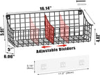 4 Pack EXTRA LARGE Hanging Wall Mount Storage Baskets With Divider, Metal Wire Basket With 4 Strong Adhesive Hooks +5 S Hooks,Organizing Wall Shelf for Home Kitchen Bathroom Pantry Garage RV, Black