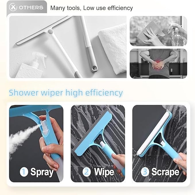 Shower Squeegee for Glass Doors All-Purpose Window Squeegee for Tile Shower Walls Mirror Bathroom Car Window Cleaning (White)