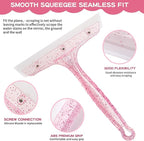 Shower Squeegee for Glass Doors, Bathroom Squeegee for Shower, Window Squeegee - Pink Comb and Squeegee Set for Hair Care and Glass Cleaning, by LTLUTU