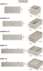 TENABORT 12 Pack Foldable Drawer Organizer Dividers Cloth Storage Box Closet Dresser Organizer Cube Fabric Containers Basket Bins for Underwear Bras Socks Panties Lingeries Nursery Baby Clothes Gray