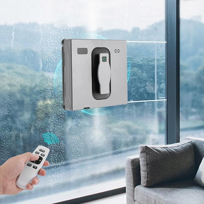 Automatic Window Cleaner 2500Pa Suction Window Cleaner Robot with Dual Spray Design and Remote Control 3 Path Modes Window Cleaning Machine for Windows, Tiles 322.92-538.2ft²Cleaning Area (Silver)
