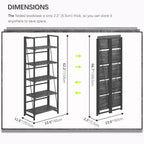 4NM No Assembly Folding Bookshelf, 5-Shelf 62.2" H Collapsible Foldable Bookcase Storage for Small Spaces, Gray and Black