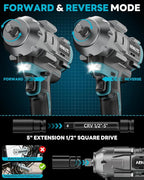 Cordless Impact Wrench for Makita 18V Battery,1500Nm (1106 Ft-Lbs) 1/2" Brushless Impact Gun, LED Work Light, 3-Speed High Torque Power Tool for Tire Removal, Rusted Bolts (No Battery)