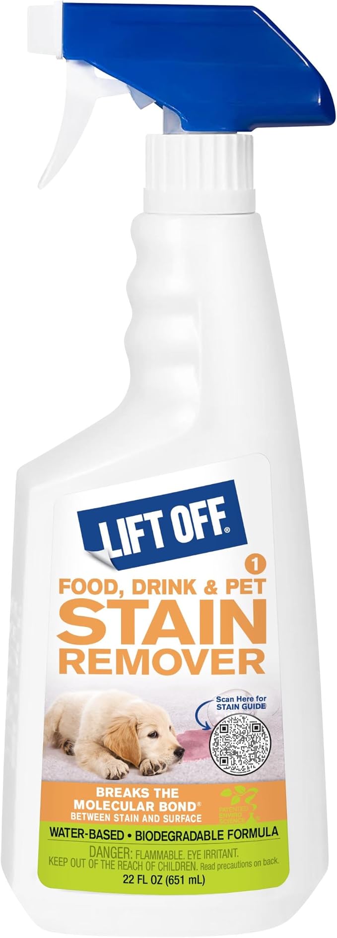 Motsenbocker's Lift Off 40501 Food, Drink, and Pet Stain Remover Spray Eliminates Tough Stains from Multiple Surfaces, Excellent as a Pre-Wash Laundry Treatment, Water-Based, 22 Fl Oz, Pack of 1