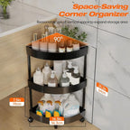 Rolling Cart with Wheels 3 Tier Bathroom Organizer Mobile Shelving Unit Utility Cart Tower Rack Multifunction Utility Storage carts, Kitchen Storage Organizer for Kitchen Laundry Narrow Places, black