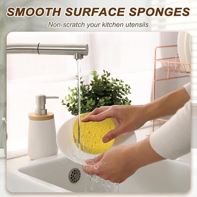 uxcell 10Pcs Cellulose Sponges, Round Kitchen Clean Sponges Non-Scratch Compressed Dish Scrubber for Kitchen Household Cookware Bathroom Cleaning & DIY, Black