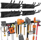 Wall-Mounted Garage Tool Organizer: 64 Inch Heavy-Duty Garden Rack & Wall Storage System - 4 Rails 10 Non-Slip Hooks for Folding Chairs, Ladders & DIY Tools