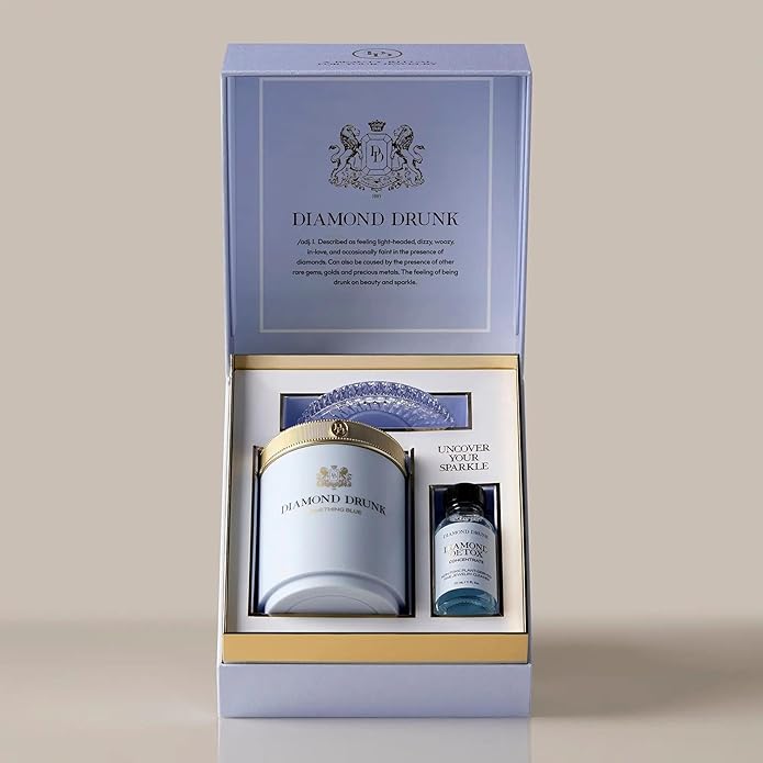 Diamond Drunk The Starter Collections - Non-Toxic, Fine Jewelry Cleaning Kit for Diamond, Gold, & Platinum Rings & More - 2 Months Supply of Safe, Sustainable Cleaner to Restore Shine - Patented Bauble Basket & Reusable Vessel