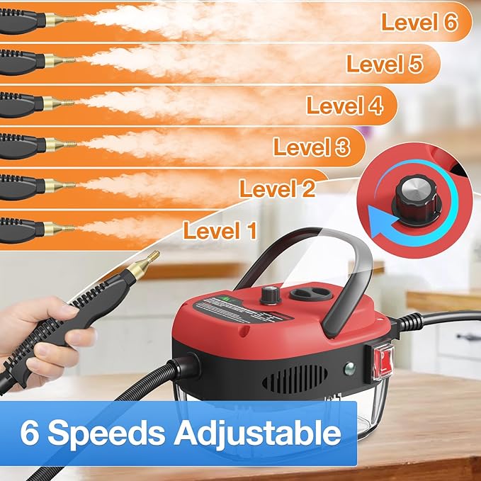 Handheld Steam Cleaner, 2500W Hand-Held High Pressure Portable Cleaning Machine with 3 Brush, High Temperature Steamer for Home Use, Kitchen, Furniture, Bathroom, Car (Red)