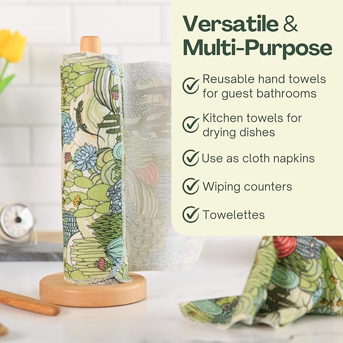 Reusable Paper Towels (12"x10”) - Soft Absorbent 100% Cloth Paper Towels- Washable Paper Towels Rolls w/Cardboard Roll - Napkins Washable - Dish Cloths (Cactus, 12x10inch)