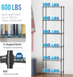 6 Tiers Wire Shelving 12" Dx17 Wx64 H Metal Frame Storage Shelves Easy Setup NSF Certified Storage Shelf Rack Shelf with Leveling Feet for Home Garage Kitchen Pantry, Black