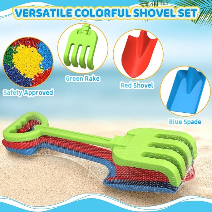 Dilabnba Heavy Duty Beach Sand Shovels, Garden Beach Sandbox Shovels Spade Scoop Rake Tool for Kids Toddlers, Long Handle ABS Plastic Shovel for Digging Snowing Planting - 3 PCS
