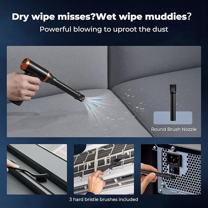 K&F Concept Electric Compressed Air Duster|300000RPM Vacuum Cleaner|3 Gear Adjustable|Super Wind Power| Rechargeable Brushless Motor|for Deep Computer Clean, Keyboard, Car, Home,Outdoor