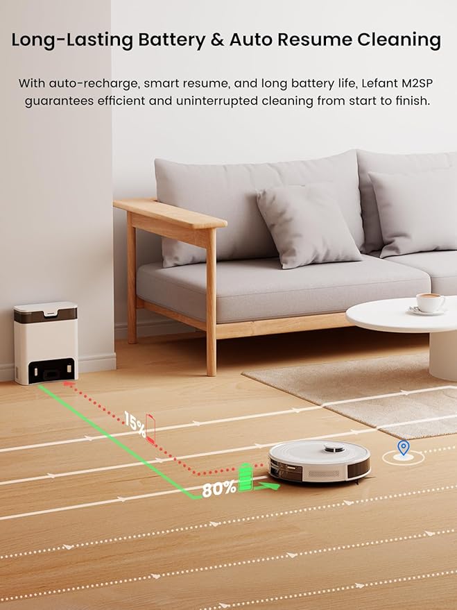 Lefant Robot Vacuum and Mop Combo, 8 Weeks Self-Emptying with Dual Dustbin Options, 6000Pa LiDAR Robotic Vacuum Cleaner with Precision Mapping, 240mins, Carpet Detection, WiFi/App/Alexa, M2S Pro