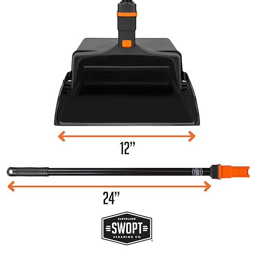 SWOPT 12” Upright Dustpan, Standard Combo – Ergonomic Design Eliminates Need to Bend While Cleaning – Interchangeable with All SWOPT Cleaning Products