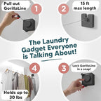 GorillaLine Basic - Retractable Clothesline Indoor Outdoor Clothes Line - Heavy Duty Clothes Drying Laundry Line - Wall Mounted Drying Rack - Air Dry Clothing - 15ft line Max Tighten with GorillaGrip