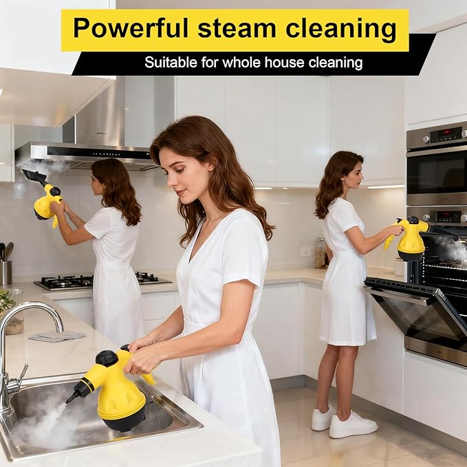 Handheld Steam Cleaner for Home, Powerful Pressurized Steam Cleaner Natural Steamer for Cleaning Car, Bathroom, Shower, Upholstery, Grout, Window, Grease