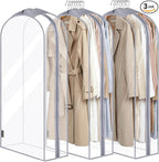 BALEINE 48'' Clear Garment Bags, 10.5'' Wide PEVA Suit Bag for Closet Clothes Dresses Suit Coats Storage (Clear, 3PK)