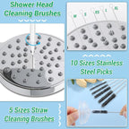 50-in-1 Shower Head Cleaner Kit with Stainless Steel Needles | Reusable Straw Brush | Unclog Tiny Nozzles for Shower, 3D Printer, Straws, Faucets, Electronics | White
